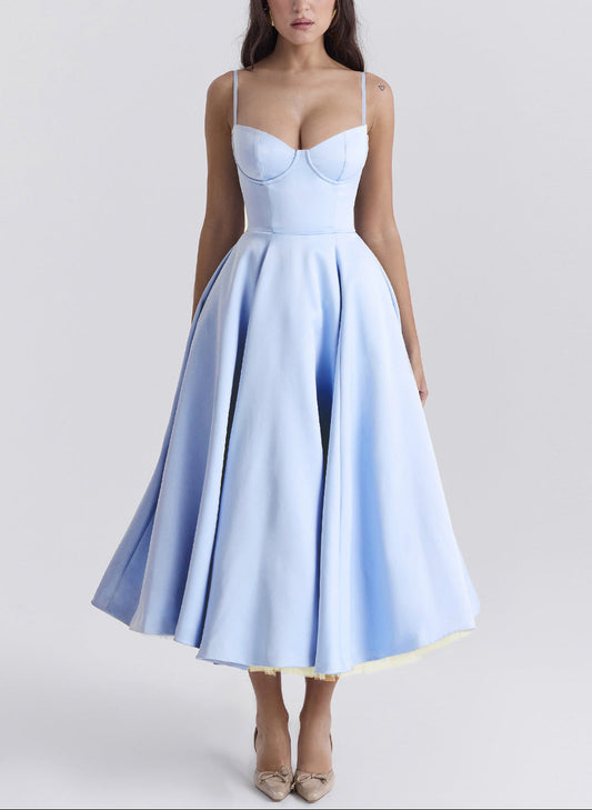 Corset Tulle Midi Dress Princess Vintage Formal Gown