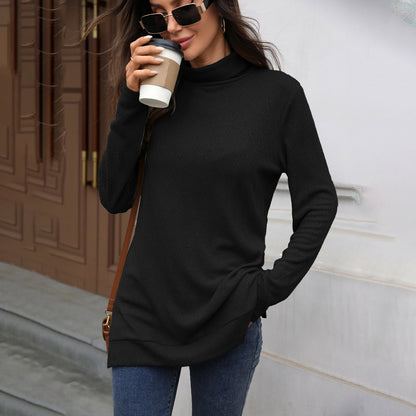 Women's Oversized Turtleneck Long Sleeve Tunic Side Slit