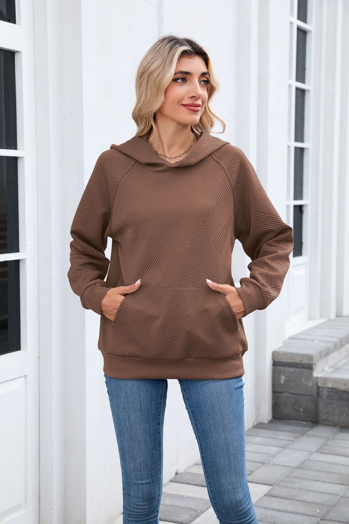Women's Oversized Textured Hoodie Pullover with Pocket