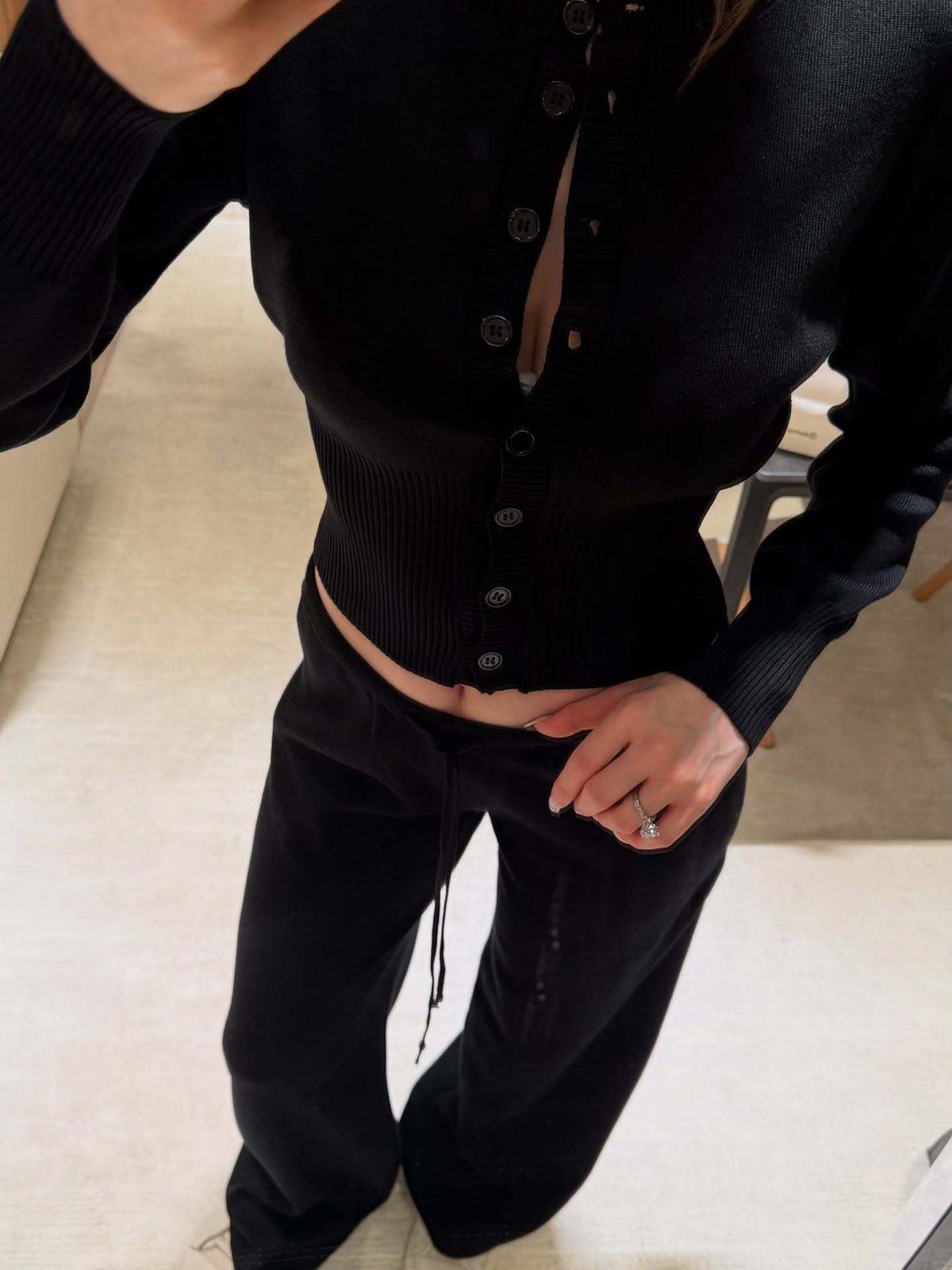 Women's Two Piece Ribbed Knit Cardigan Wide Leg Pants Set