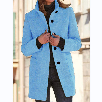 Women's Vintage Wool Blend Button Front Stand Collar Coat
