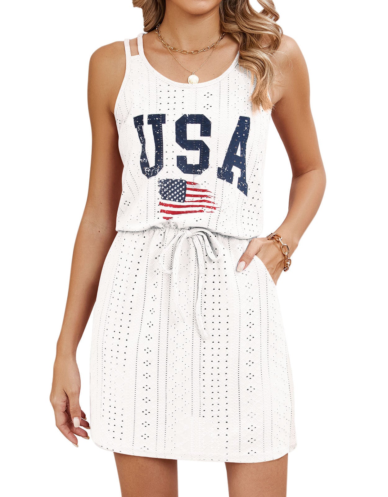 Open Knit Swim Cover Up Sleeveless Boho Beach Dress