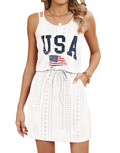 Open Knit Swim Cover Up Sleeveless Boho Beach Dress
