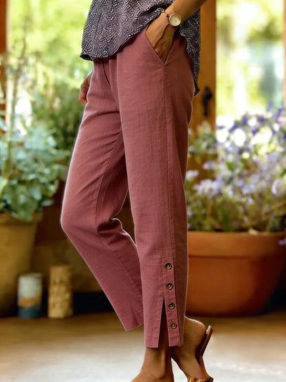 Women's Side Button Straight Leg Ankle Pants