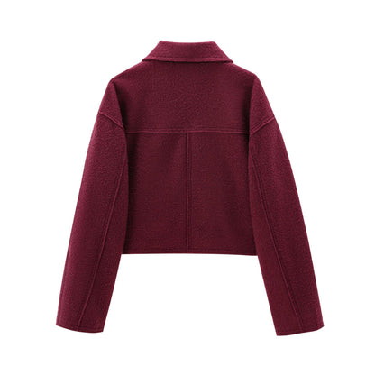 Women's Cropped Boucle Zip Jacket Collar Pocket