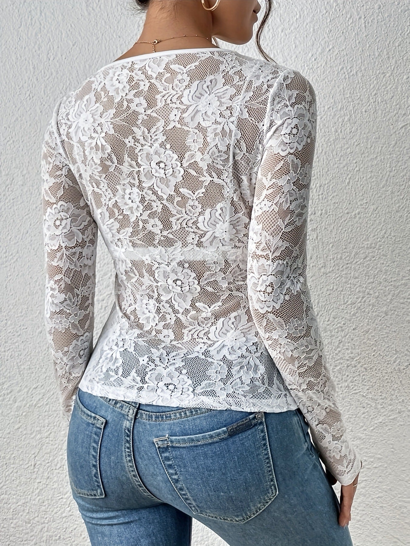 Elegant Scallop Trim Lace Blouse for Women