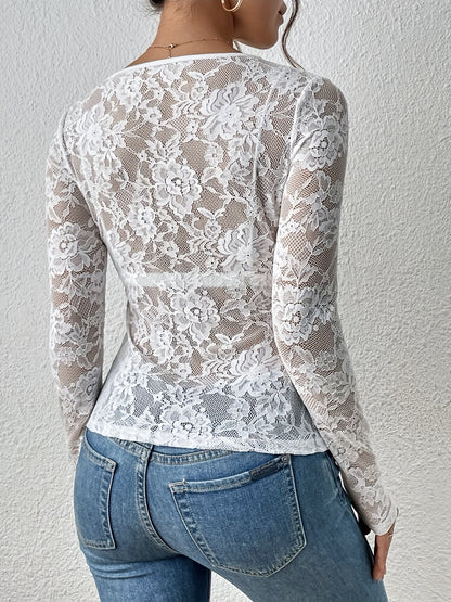 Elegant Scallop Trim Lace Blouse for Women