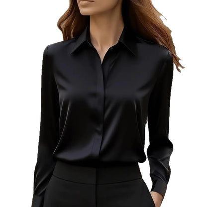 Women's Satin Button Down Blouse Long Sleeve Work Shirt