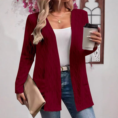 Women's Open Front Cable Knit Cardigan Sweater Pockets