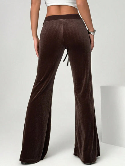 Velvet Drawstring Flare Pants with Pockets