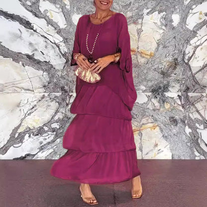 Women's Chiffon Tiered Maxi Dress Batwing Sleeve