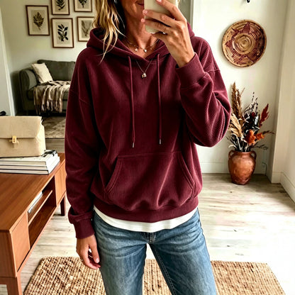 Women's Oversized Corduroy Hoodie with Pocket