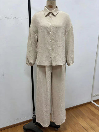 Women's Casual Blouse & Wide Leg Pants Two Piece Set