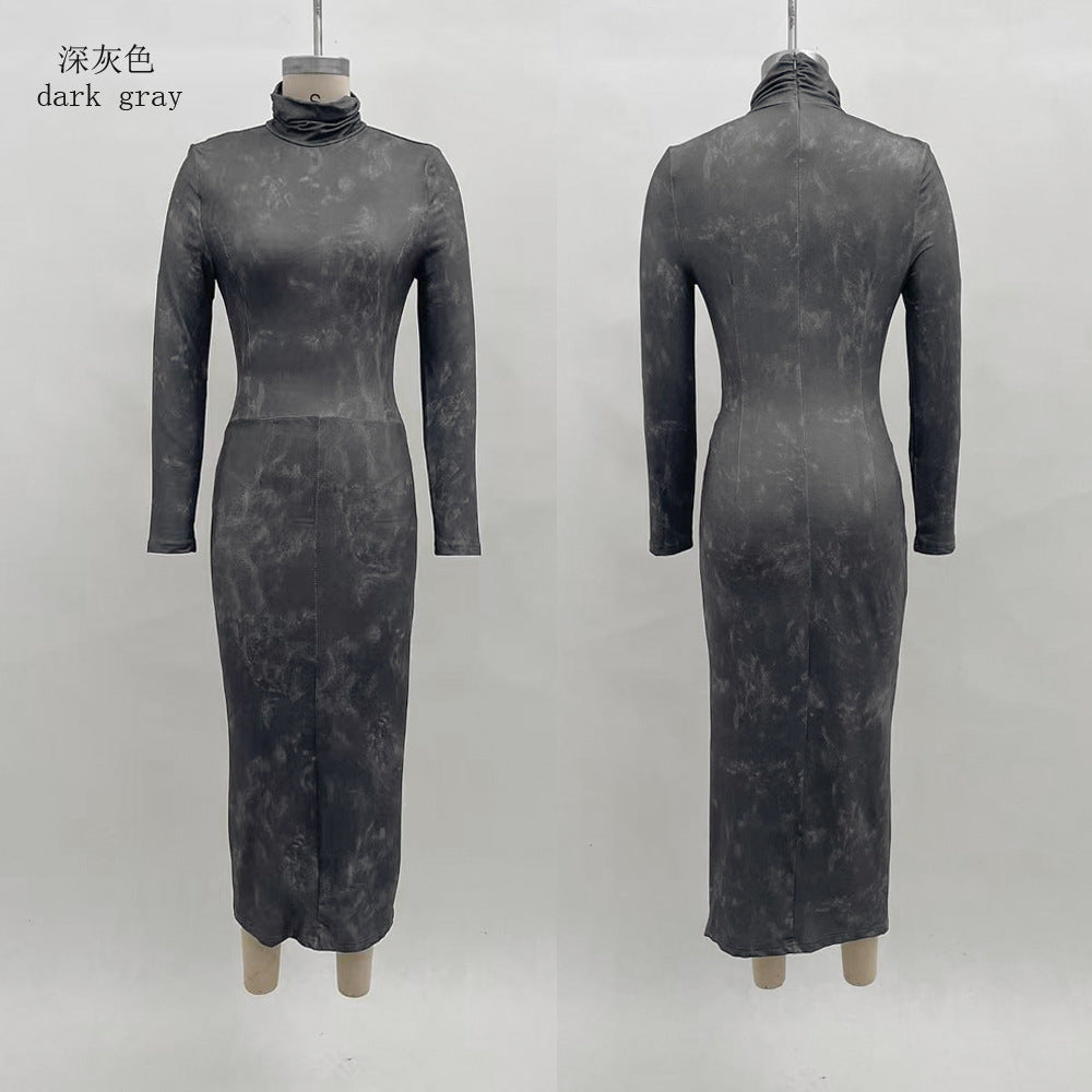 Mock Neck Long Sleeve Bodycon Midi Dress