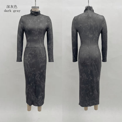 Mock Neck Long Sleeve Bodycon Midi Dress
