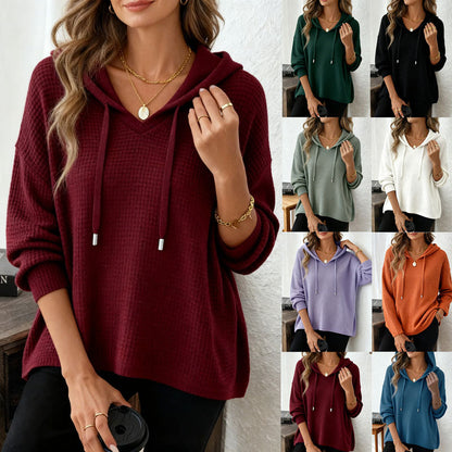 Women's Oversized Waffle Knit Hoodie Pullover Long Sleeve