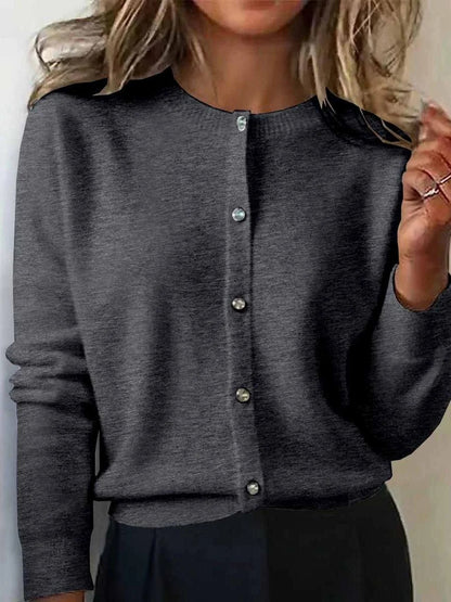 Women's Crew Neck Button Front Knit Cardigan Sweater