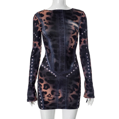 Women's Y2K Printed Long Sleeve Bodycon Mini Dress