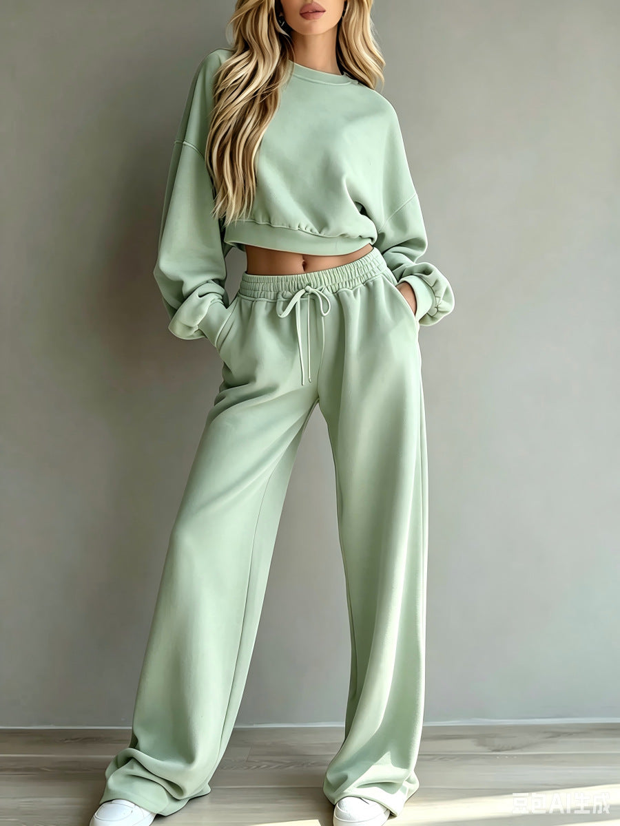 Women's Cropped Sweatshirt Wide Leg Pants Lounge Set