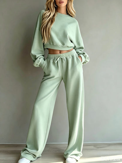 Women's Cropped Sweatshirt Wide Leg Pants Lounge Set