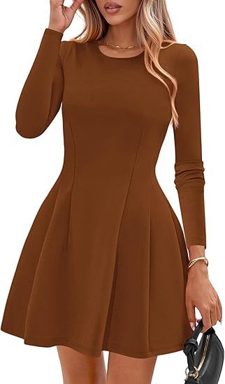 Women's Fall Casual Long Sleeve A-Line Knit Mini Dress