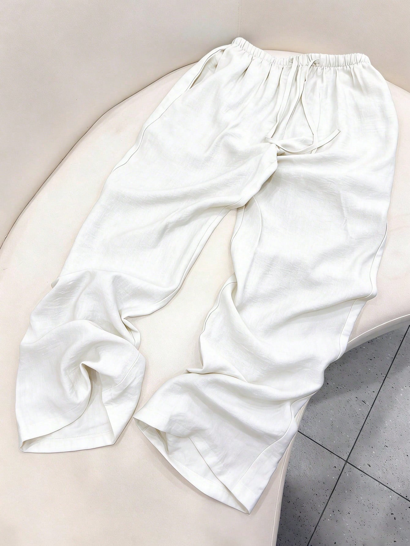 Women Wide Leg Pants Drawstring Elastic Waist Pockets