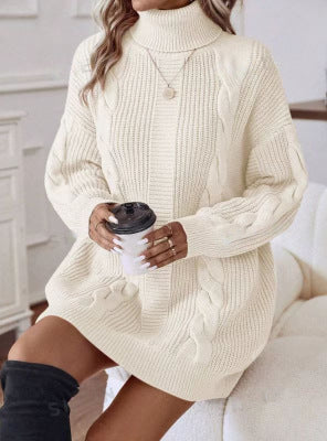 Women's Turtleneck Cable Knit Bodycon Sweater Dress