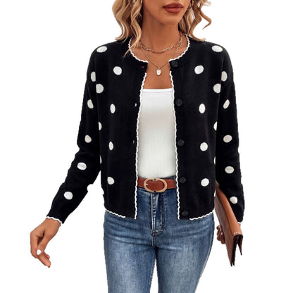 Women's Scalloped Polka Dot Button Front Cardigan