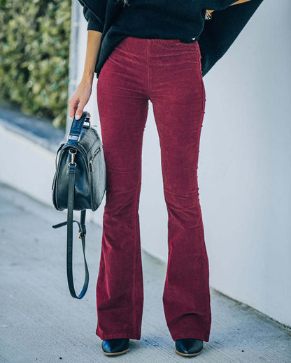 High Waisted Corduroy Flare Pants Women Elastic Waist