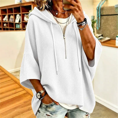 Women's Oversized Waffle Knit Quarter Zip Hoodie