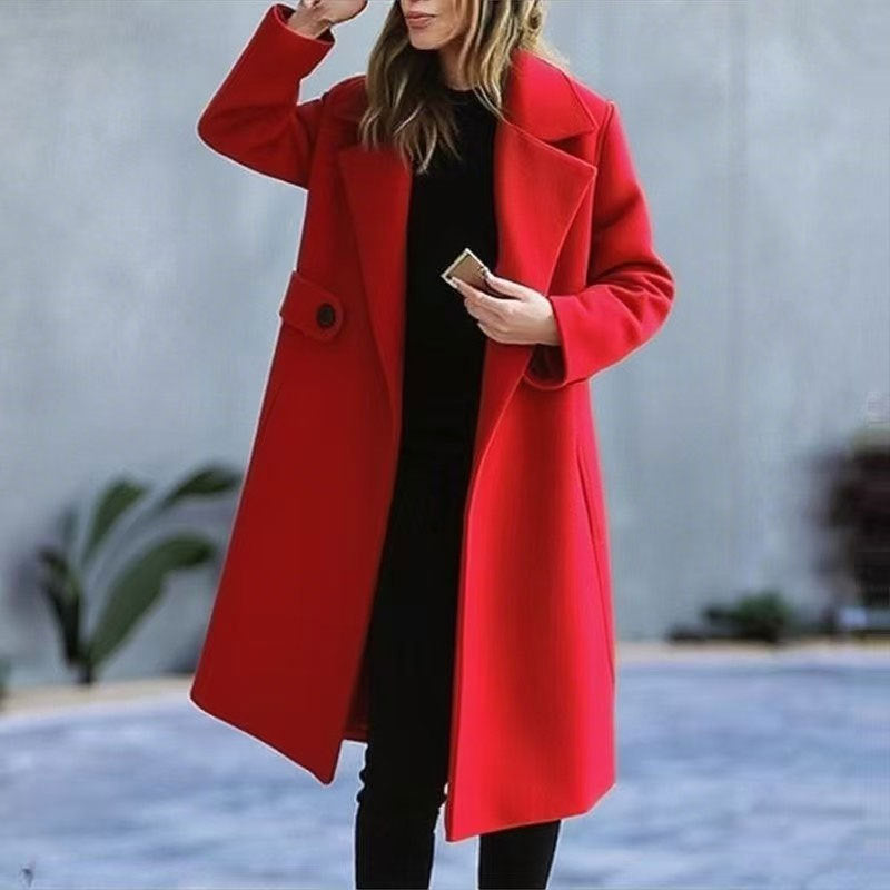 Women Lapel Winter Coat Plus Size Mid-Length Pocket
