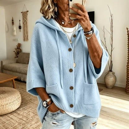 Oversized Hooded Button Down Cardigan Sweater Pockets