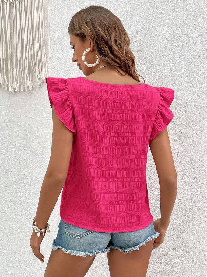 Women’s Square Neck Ruffle Sleeve Smocked Summer Top