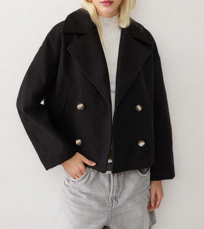 Women's Cropped Double Breasted Wool Coat Jacket