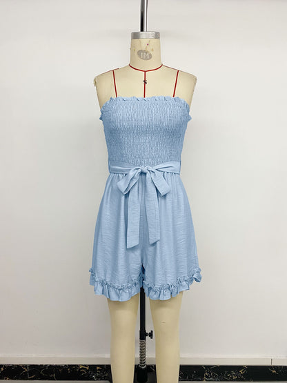 Smocked Strapless Ruffle Romper Summer Resort Outfit