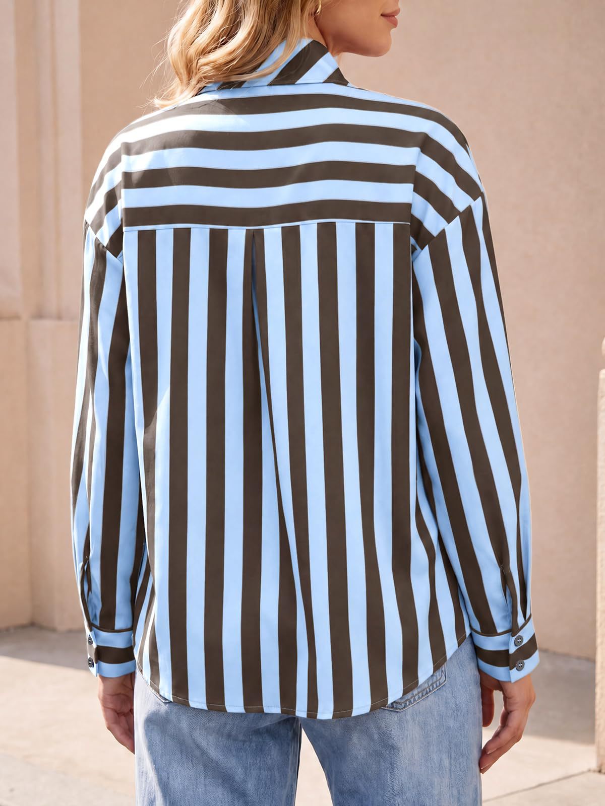 Women's Striped Tie Neck Long Sleeve Blouse Casual