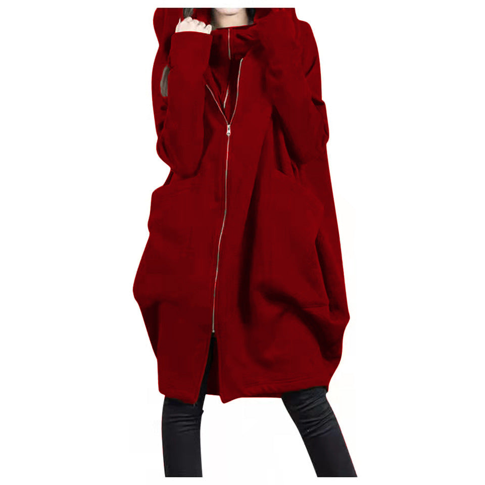 Women's Oversized Long Zip Up Fleece Hoodie Jacket Pockets