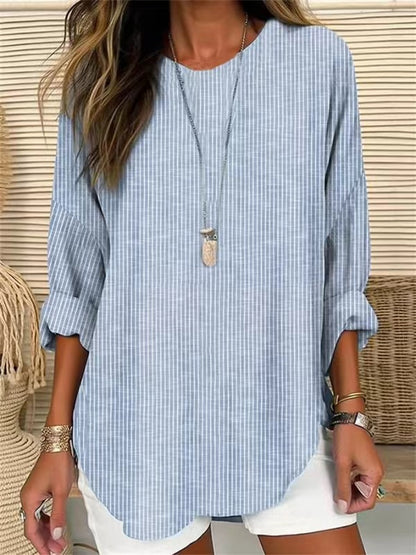 Women's Striped Long Sleeve Loose Casual Tunic Top
