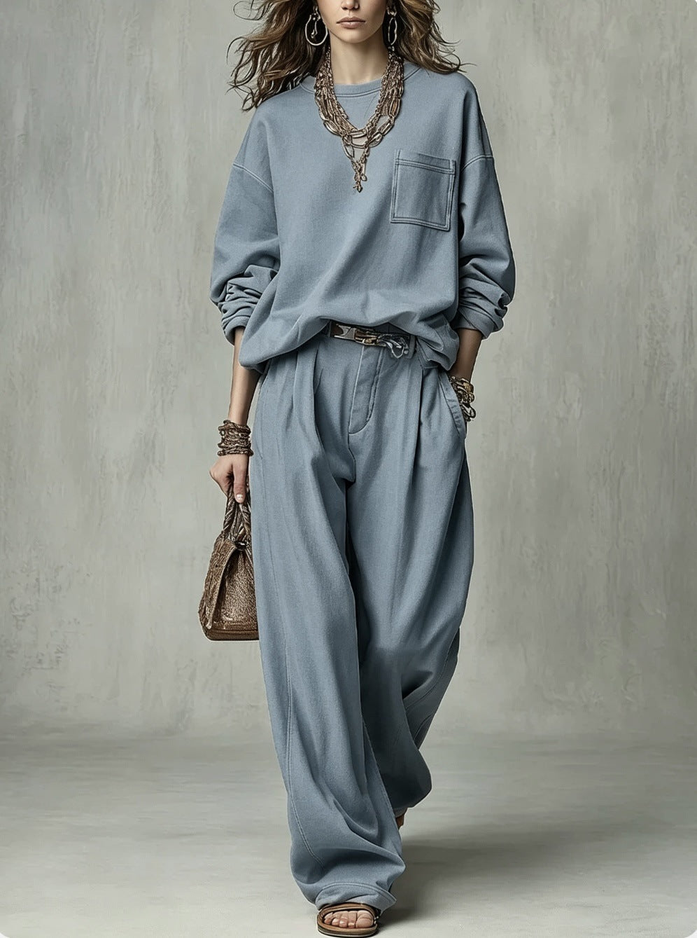Women's Oversized Crewneck Sweatshirt Wide Leg Pant Set