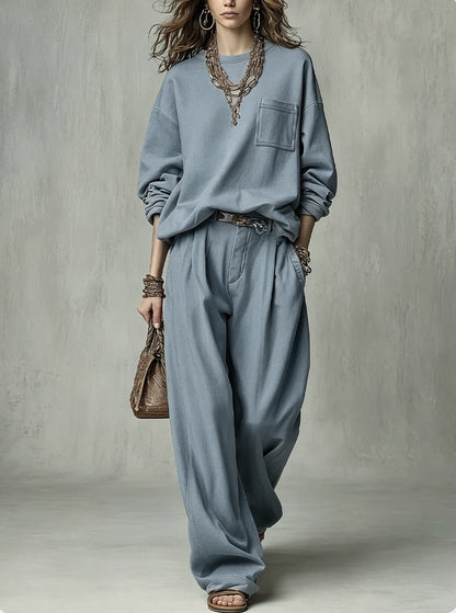 Women's Oversized Crewneck Sweatshirt Wide Leg Pant Set