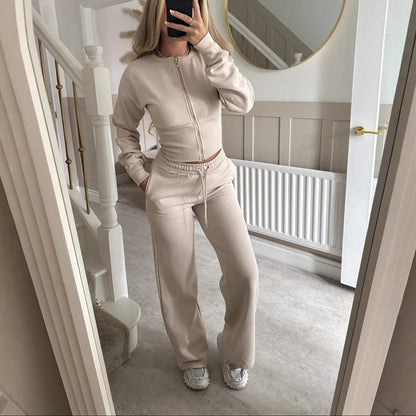 Women's 2 Piece Lounge Set Zip Up Jacket Wide Leg Pants