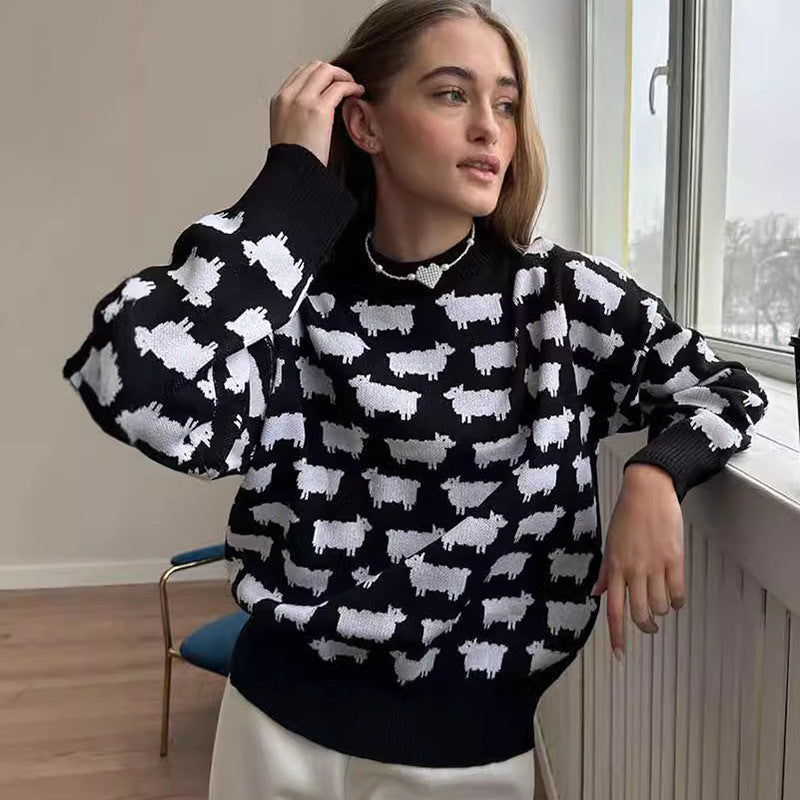 Women's Oversized Alpaca Crewneck Knit Sweater