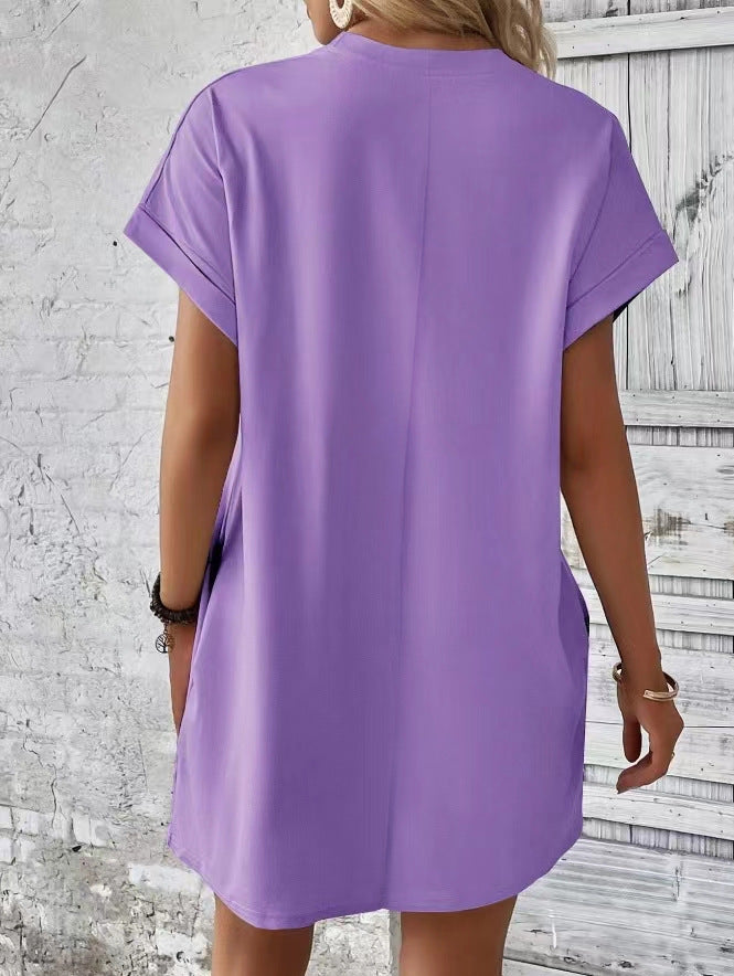 Women’s Relaxed Fit Cotton Pocket T-Shirt Dress Summer