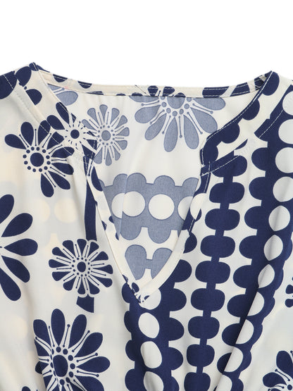 Blue Floral Cutout Maxi Dress V Neck Boho Resort Dress