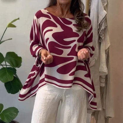 Women's Oversized Abstract Print Long Sleeve Casual Blouse