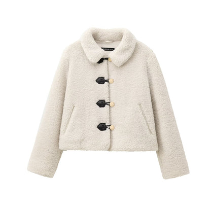 Women's Cropped Fleece Lapel Jacket Chic Short Coat