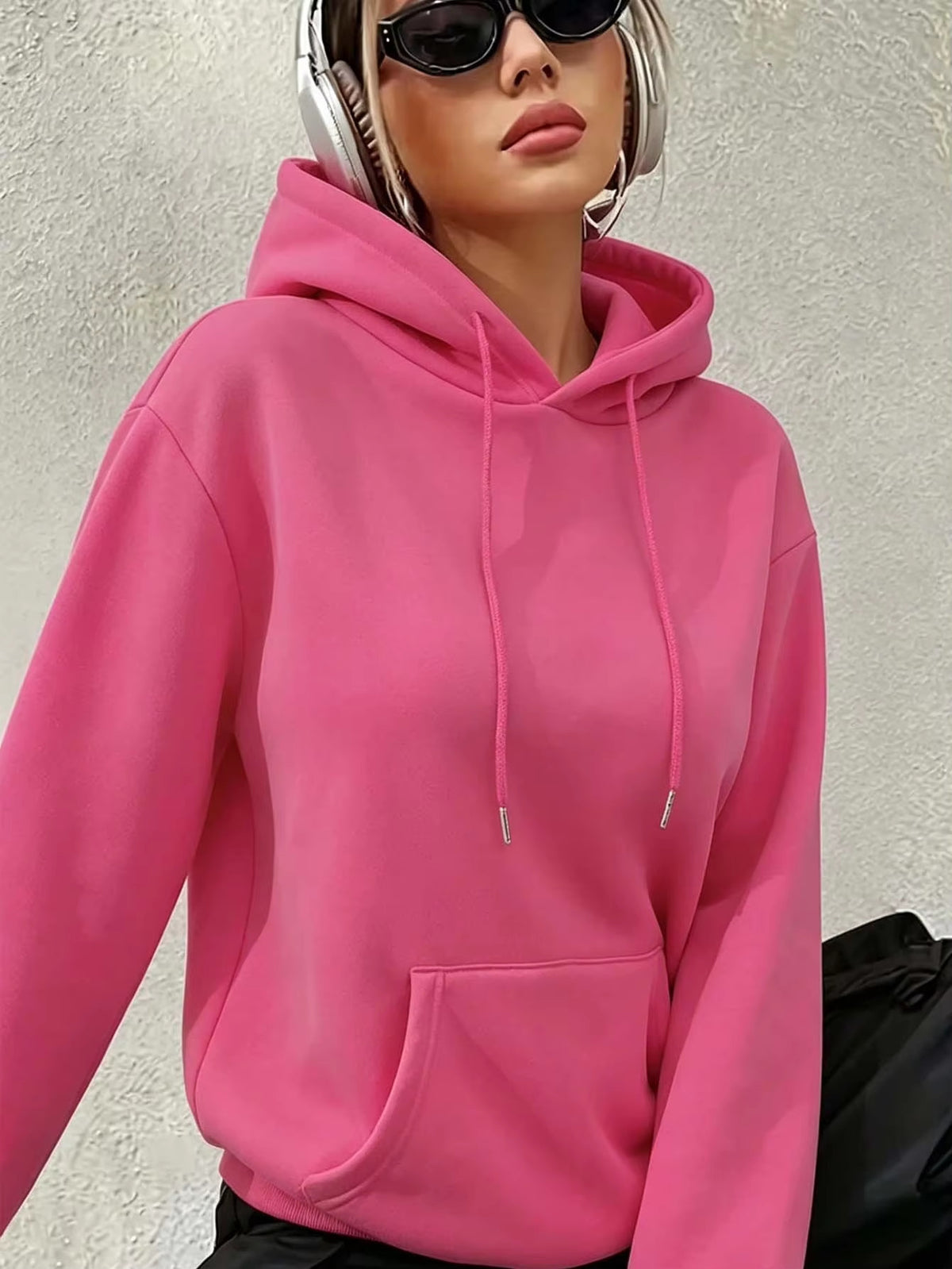 Women's Oversized Solid Hoodie Blank Pullover Sweatshirt