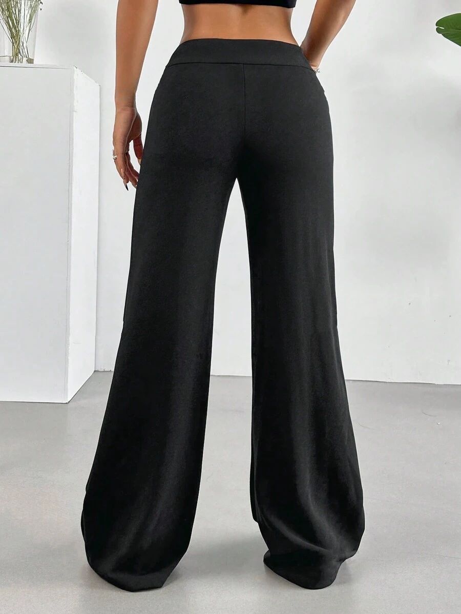 Black High Waist Wide Leg Palazzo Pants for Women