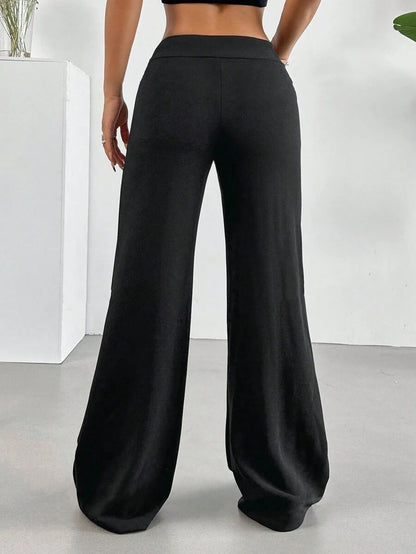 Black High Waist Wide Leg Palazzo Pants for Women
