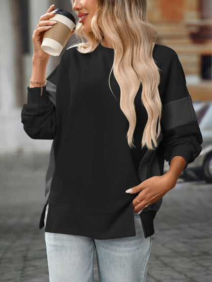 2025 Fall/Winter Colorblock Crew Neck Sweatshirt – Loose Casual Pullover